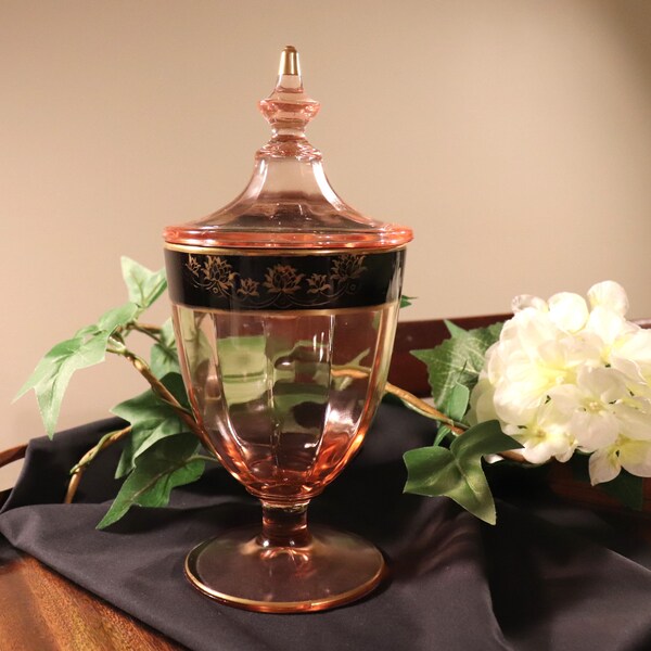 Pink Depression Glass Candy Dish With Lid Etsy