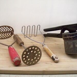 Entire Collection of Vintage Potato Mashers - Wire, Round, Oval, and a Press