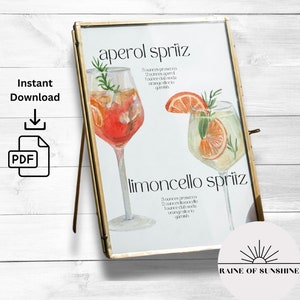Spritz Bar Party Sign Menu Digital Print | Aperol Spritz Limoncello Feeling Spritzy Signature Cocktail | Instant Download PDF Printable