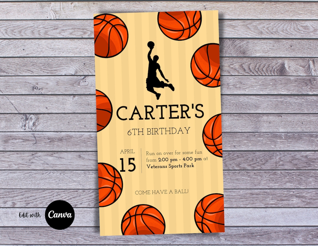 Basketball Party Theme Birthday Invitation Template Editable Digital