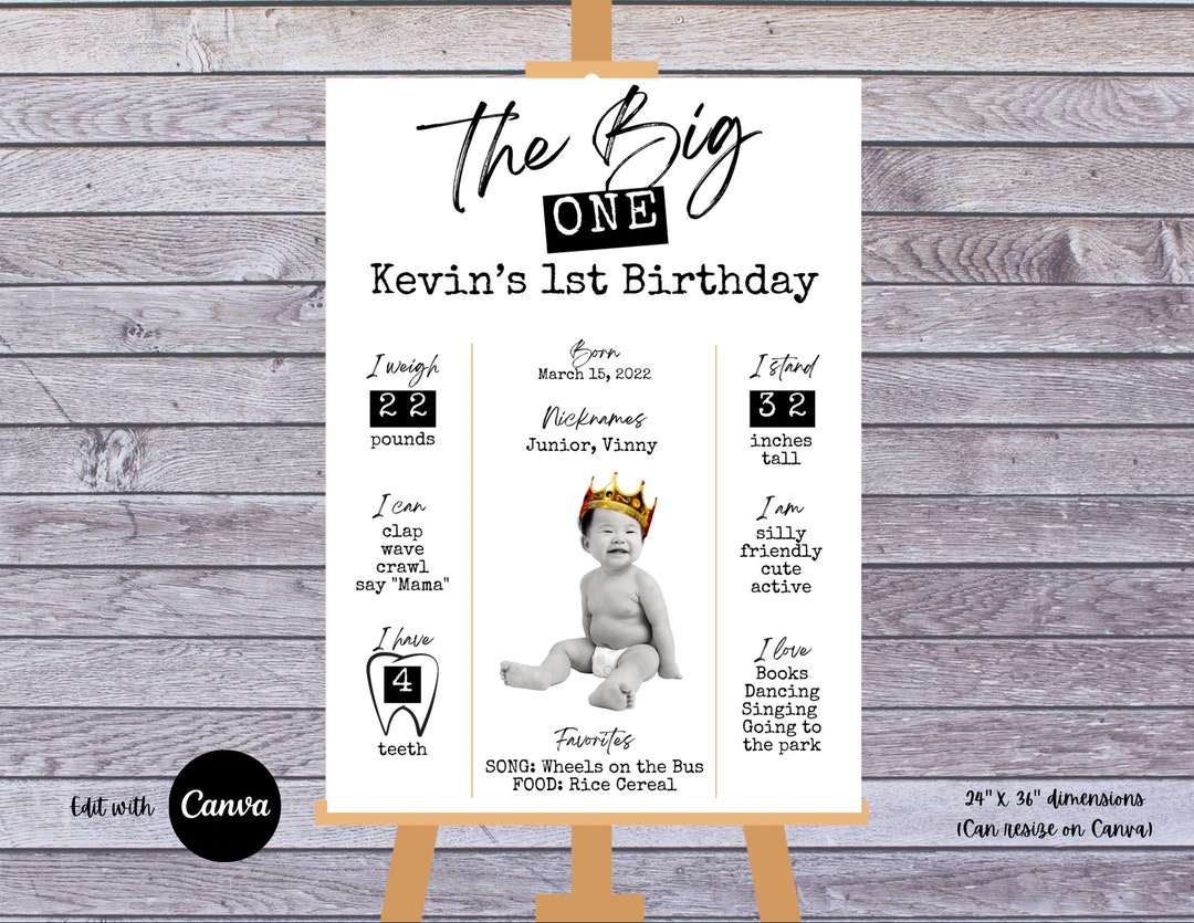 The Big ONE Ready to Party Editable Digital Birthday Party Stats Board ...