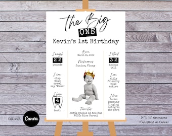 The Big ONE Ready to Party Editable Digital Birthday Party Stats Board Poster | Notorious One Theme Vinyl | Resizable & Printable
