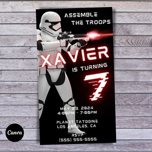 Stormtrooper Star Wars Birthday Party Editable Digital Invitation ...