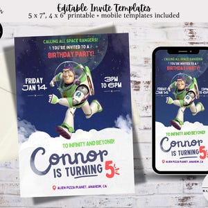 Toy Story Buzz Lightyear Space Ranger Theme Birthday Party Invitation Template, Buzz Lightyear Birthday Evite Invite | Resizable, Printable