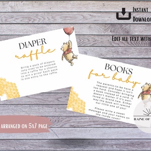 Winnie the Pooh Bee Gender Reveal Neutral Baby Shower Pannolini Raffle Books per Baby Insert / Modello di testo digitale modificabile / Carte stampabili