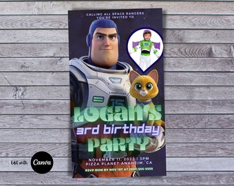 Buzz Lightyear and Sox Neon Green Theme Editable Digital Birthday Party Invitation | Lightyear Birthday Invite Evite | Resizable & Printable