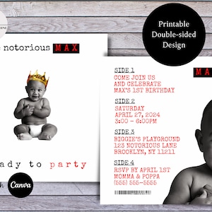ビニールアルバム The Big ONE パーティー準備完了 誕生日招待状 | Notorious Hip Hop 招待 Evite 編集可能 印刷可能