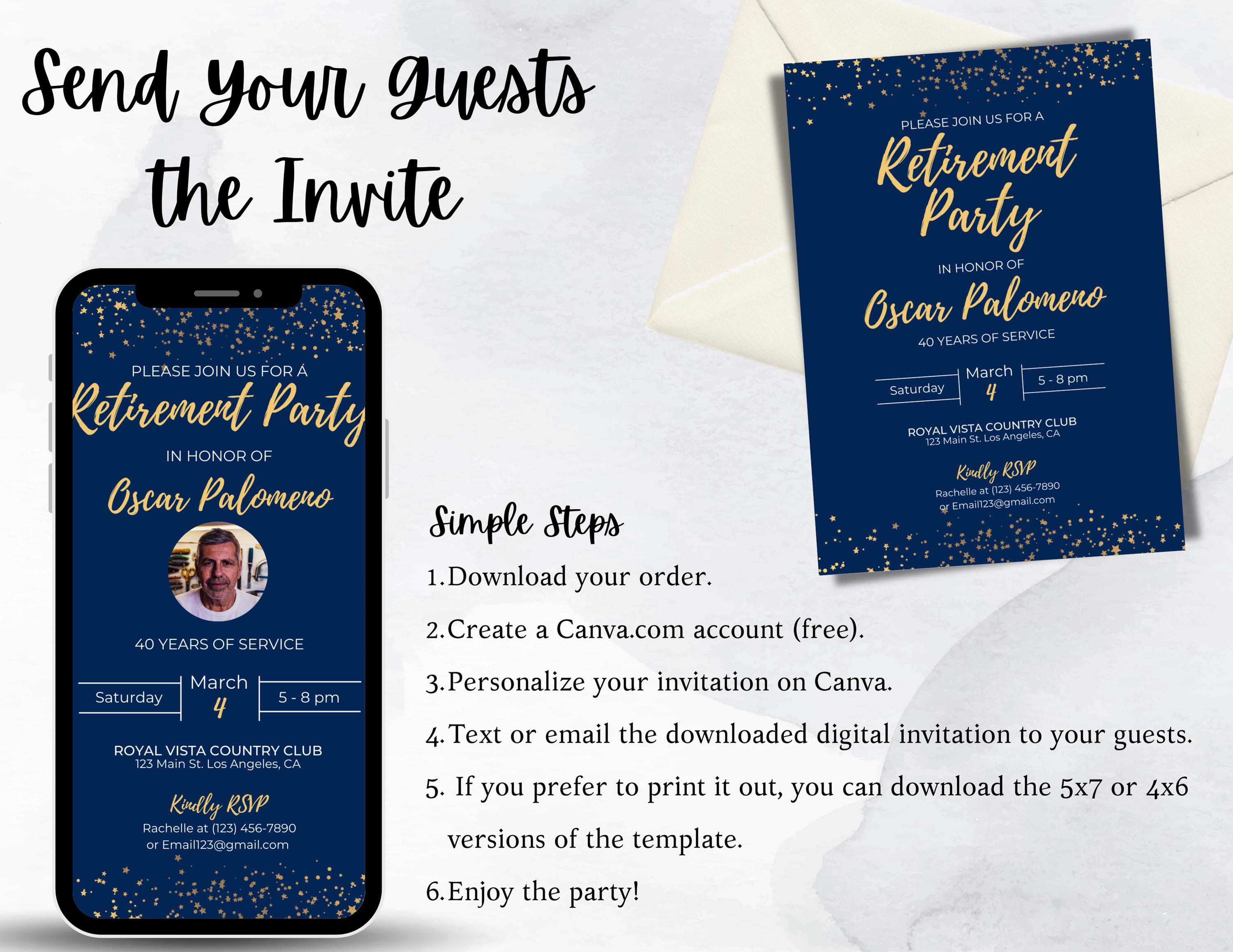 Retirement Work Farewell Launch Party Invitation | Semi Formal Navy ...