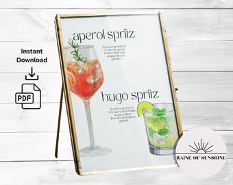 Spritz Bar Party Sign Menu Digital Print | Aperol Spritz Hugo Spritz Feeling Spritzy Signature Cocktail | Instant Download PDF Printable