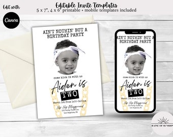 Aint Nothin but a Birthday Party Theme Editable Digital Invitation | Tupac Hip hop Theme Birthday Invite Evite Resizable & Printable