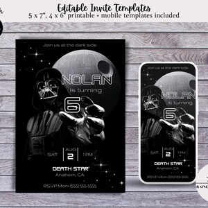Star Wars Darth Vader Death Star Dark Side Theme | Editable Digital Text Birthday Invitation Template | Evite Invite | Resizable & Printable