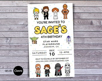 Star Wars Birthday Party Editable Digital Invitation Template, Star Wars Party Evite, Star Wars Party Text Invitation | Resizable, Printable