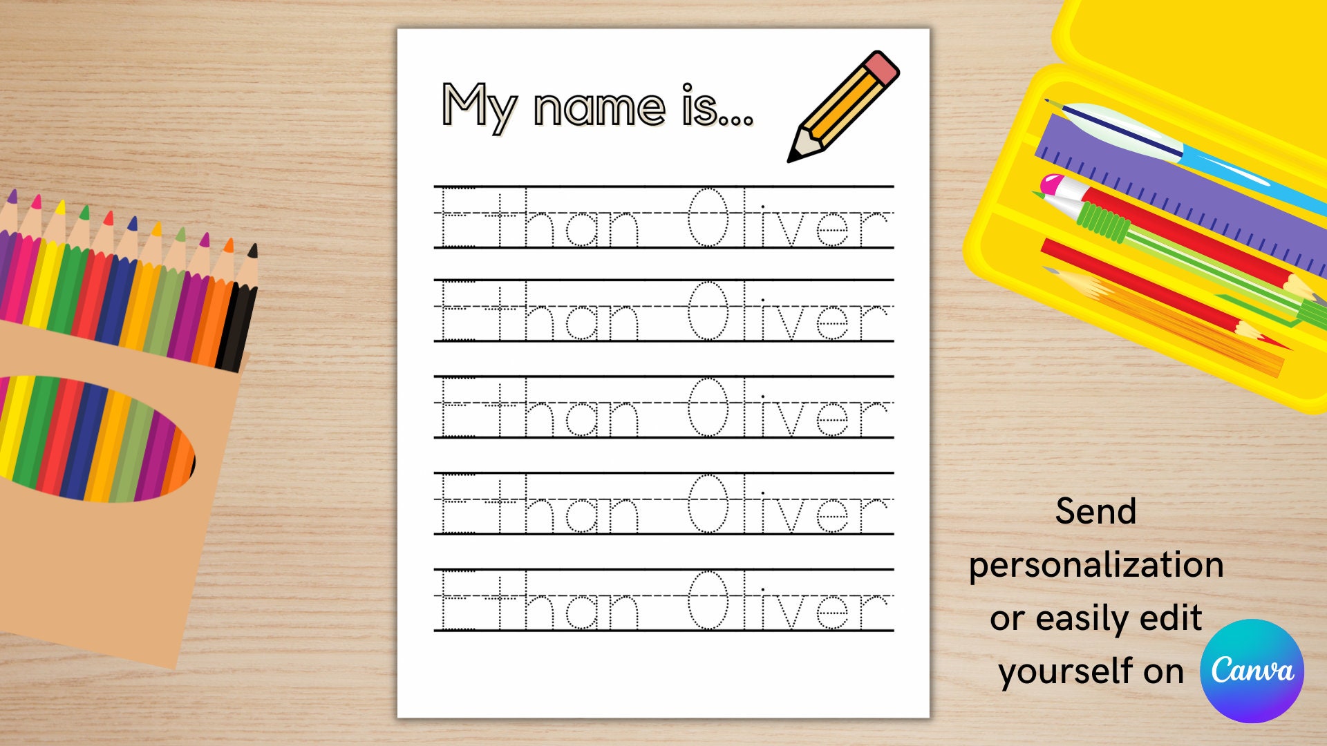 My Name is … Name Trace Worksheet for Preschool PreK TK Kindergarten | Digital File Download | Personalizable | Editable | Printable