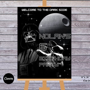 Star Wars Darth Vader Death Star Dark Side Theme Poster Sign | Editable Digital Text Birthday Welcome Poster Template | Resizable& Printable