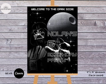 Star Wars Darth Vader Death Star Dark Side Theme Poster Sign | Editable Digital Text Birthday Welcome Poster Template | Resizable& Printable