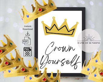 Crown Yourself Party Favor Giveaway Sign Digital Print | Notorious the BIG One Hip Hop Music Theme | Instant Download PDF Printable
