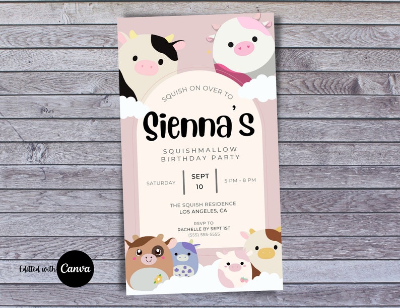 Squishmallow Birthday Invitation Theme Personalized Digital Text Birthday Invitation Template Evite Invite Resizable