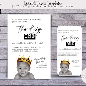 L'invitation de fête d'anniversaire de thème Big ONE | Big One Theme Hip Hop Invitation Evite | Numérique modifiable et imprimable