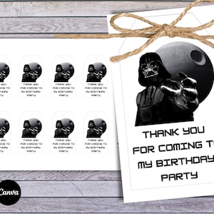 Star Wars Darth Vader Death Star Dark Side Theme | Editable Darth Vader Star Wars 2 x 3.5 inch Thank You tags | Resizable & Printable