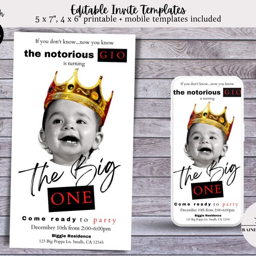 The Big One Birthday Invitation Template Notorious One Etsy