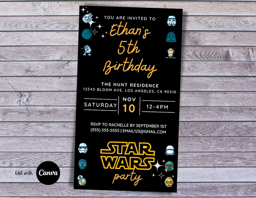 Modelo de convite digital editável para festa de aniversário de Star