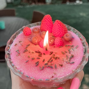 Strawberry Smoothie Decorative Candle//Girly/Fruit candle//Fun Decorative Candle/GiftGiver//Pink Purple Red/Birthday Gift