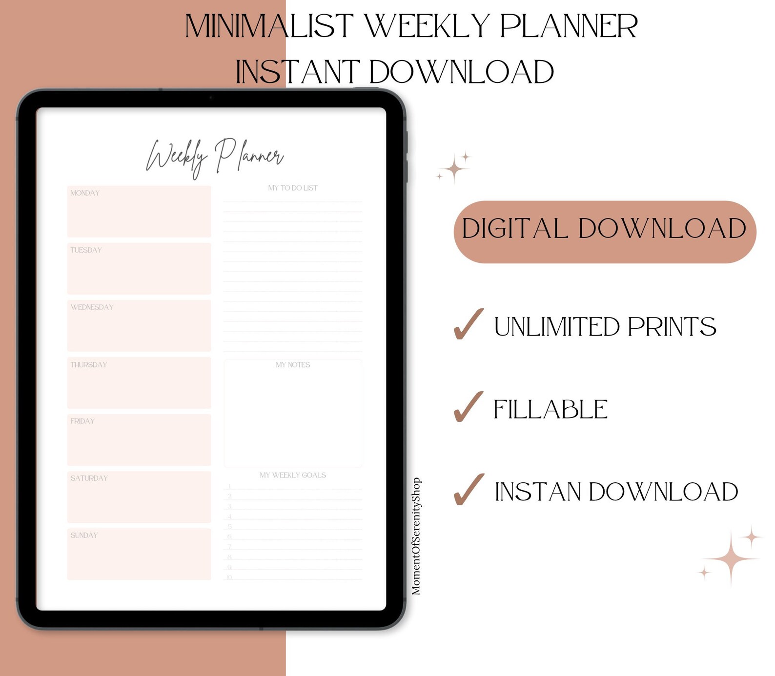 MINIMALIST Undated Weekly Planner Digital and Printable - Etsy
