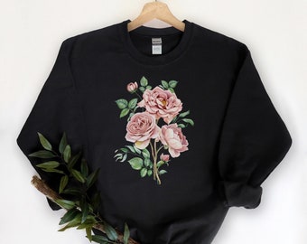 Pink Rose Sweatshirt Floral Sweater Pink Rose Sweater Aesthetic Sweatshirt Pink Peony Sweatshirt Girly Sweater Pink Oversized Flower Sweater