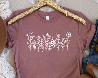 Camisa de flores silvestres, camisa amante de la naturaleza, camisa botánica para mujer, camiseta de flores, camisa de flores silvestres para mujer