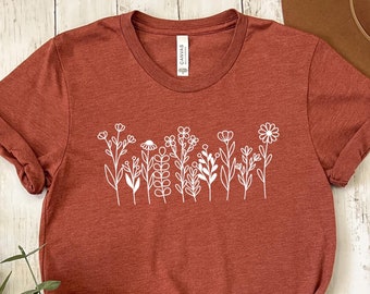 Camisa de flores silvestres, camisa amante de la naturaleza, camisa botánica para mujer, camiseta de flores, camisa de flores silvestres para mujer
