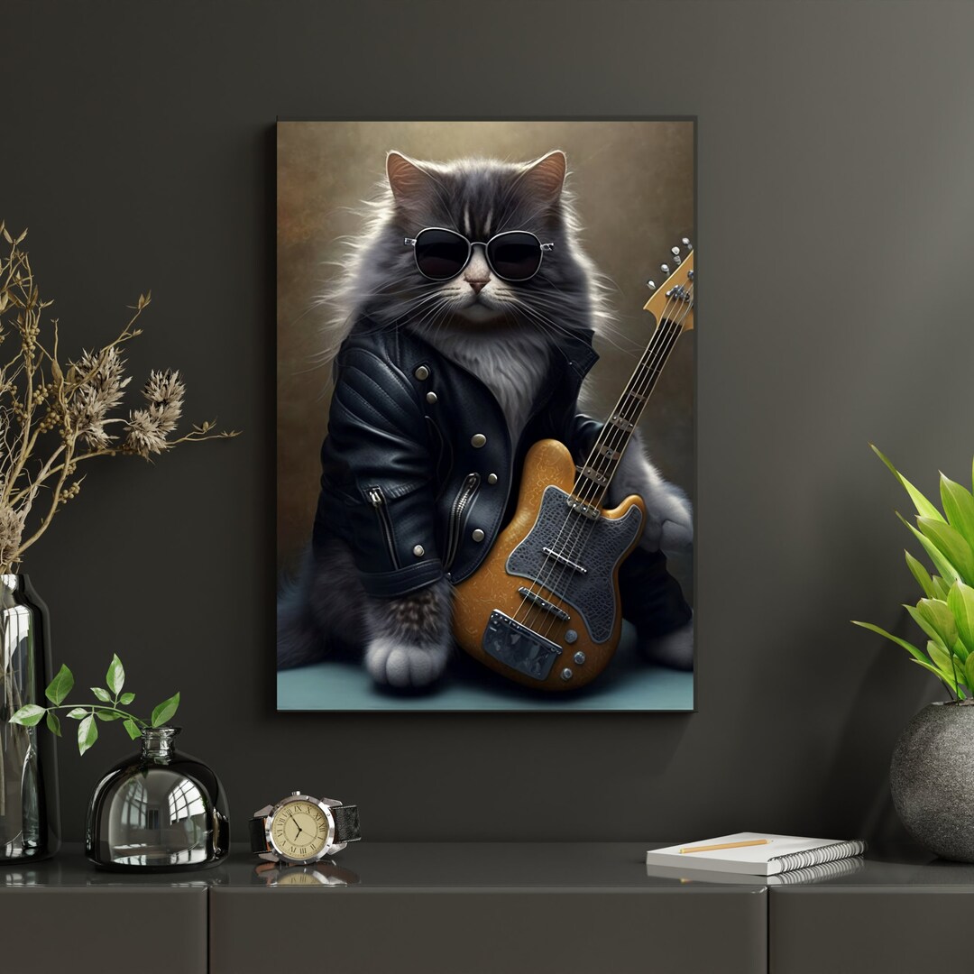 Rock Your Walls With This Purrfect Poster of a Cat Rock Star Digital