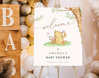 Printed Winnie The Pooh Baby Shower Welcome Sign, Pooh Baby Shower Welcome, Printed Gender Neutral Winnie The Pooh Foam Board Welcome Sign