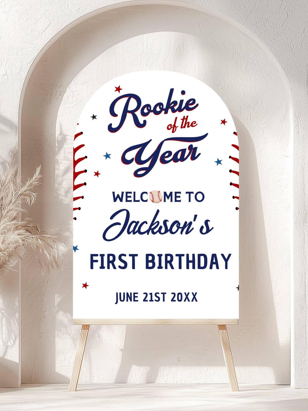 Printed Arch Baseball Rookie of the Year 1st Birthday Welcome Sign ...