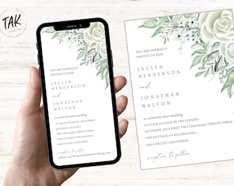 Paquete de invitación de boda electrónica Sage, invitación de teléfono inteligente de boda de Sage, plantilla de teléfono inteligente de invitación de boda de descarga digital instantánea