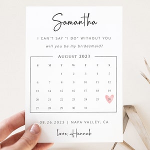 Brautjungfer Vorschlag Kalender Vorlage, werden Sie meine Brautjungfer sein Save The Date, bearbeitbare Download Brautjungfer Kalenderkarte, Brautjungfer Box