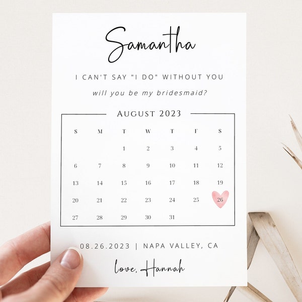 Bridesmaid Proposal Calendar Template, Will you be my Bridesmaid Save The Date, Editable Download Bridesmaid Calendar Card, Bridesmaid box