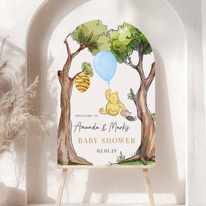 Cartello di benvenuto per baby shower Winnie The Pooh stampato ad arco, cartello di benvenuto per baby shower Pooh, cartello di benvenuto in schiuma stampato per neonato Winnie The Pooh