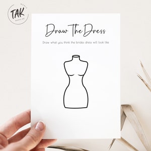 Minimalistische bruidsdouche Teken de jurk, Bruidsdouchespel, Afdrukbare kaart, Downloadbaar douchespel, Instant bewerkbare digitale download