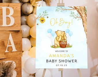 Printed Winnie The Pooh Baby Shower Welcome Sign, Pooh Baby Shower Welcome, Printed Baby Boy Winnie The Pooh Foam Board Welcome Sign