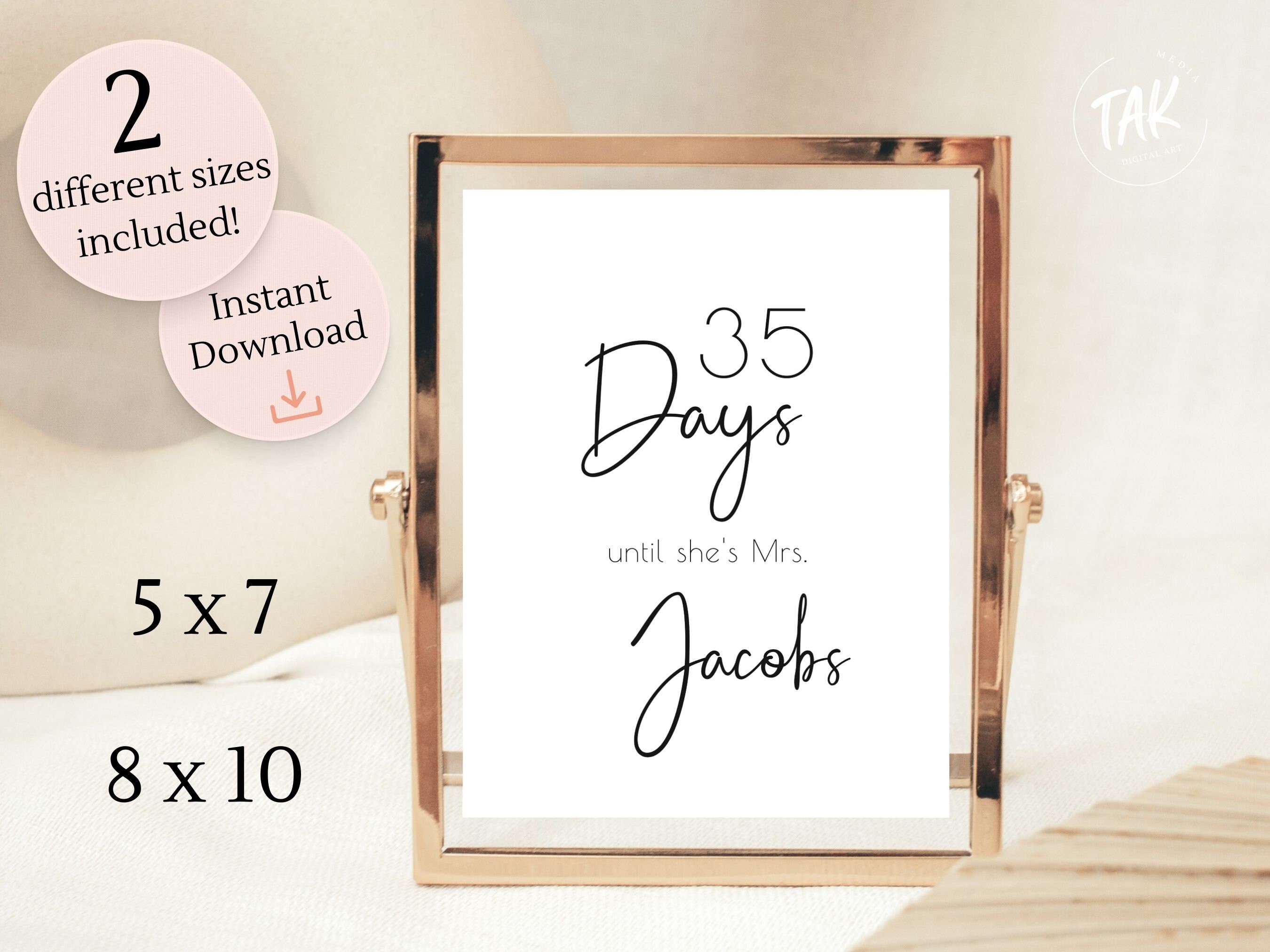Bridal Shower Printable Countdown Sign, Instant Digital Download Sign ...