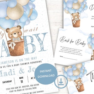We Can Bearly Wait Baby Shower Invitation Template, Editable Baby Bear Shower Invitation, Printable Instant Digital Download