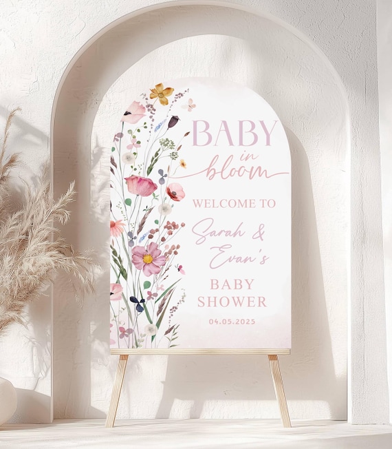 Printed Arch Baby in Bloom Baby Shower Welcome Sign, Floral Shower Welcome, Custom Printed Gender Neutral Custom Foam Board Party Welcome