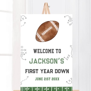 Letrero de bienvenida para primer cumpleaños de fútbol impreso, nombre personalizado, tablero para fiesta de cumpleaños infantil, tablero de espuma para fiesta temática deportiva, decoración para fiesta de cumpleaños de niño