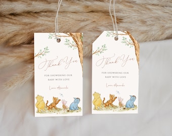 Winnie The Pooh Baby Shower Thank You Tag, Editable Baby Shower Tag, Instant Digital Download, Printable Gender Neutral Thank You Tags