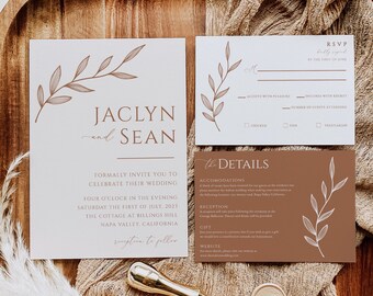 Terracotta Brown Wedding Invitation Bundle, Wedding RSVP, Wedding Details Card, Terracotta Brown Color Bundle, Wedding Invite Template