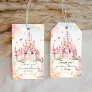 Princess Birthday Thank You Tag, Girls Birthday Party, Editable Thank You Tag, Instant Digital Download, Printable Princess Thank You Tags