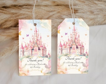 Princess Birthday Thank You Tag, Girls Birthday Party, Editable Thank You Tag, Instant Digital Download, Printable Princess Thank You Tags