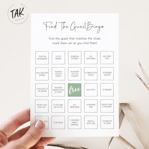 Ducha nupcial minimalista Encuentra el bingo invitado, juego de despedida de soltera, tarjeta imprimible, juego descargable, descarga digital editable instantánea