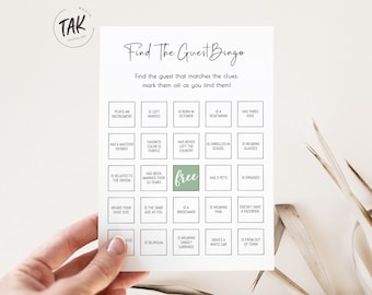 Minimalist Bridal Shower Find The Guest Bingo, Bridal Shower Game, Printable Card, Downloadable Game, Instant Editable Digital Download