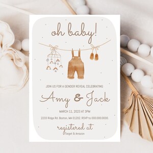 Editable Baby Shower Gender Reveal Neutral Baby Invite, Editable Gender Reveal Or Baby Shower Invitation Template, Instant Digital Download
